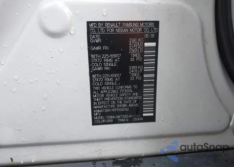 2019 Nissan Rogue Sv from USA, damaged, VIN KNMAT2MV7KP559262